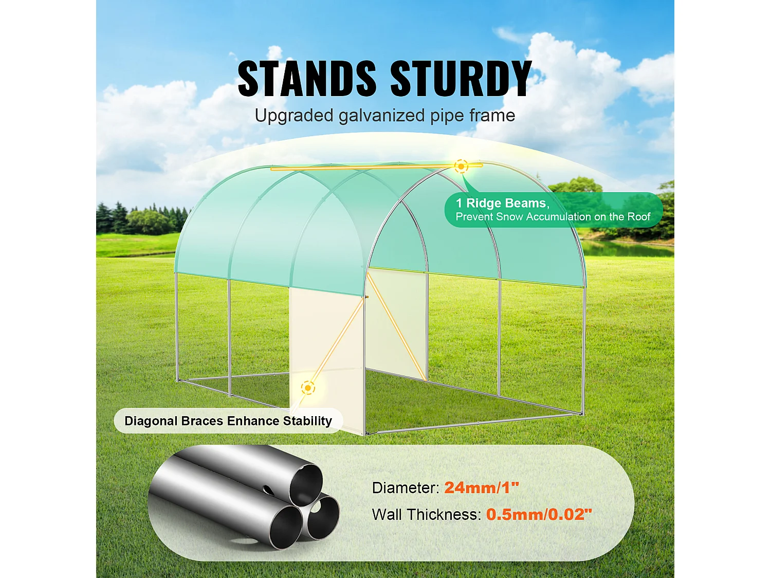 Serre Tunnel SucceBuy, 3,4 x 1,9 x 1,9 m, Cadre Galvanisé, Couverture PE, Verte