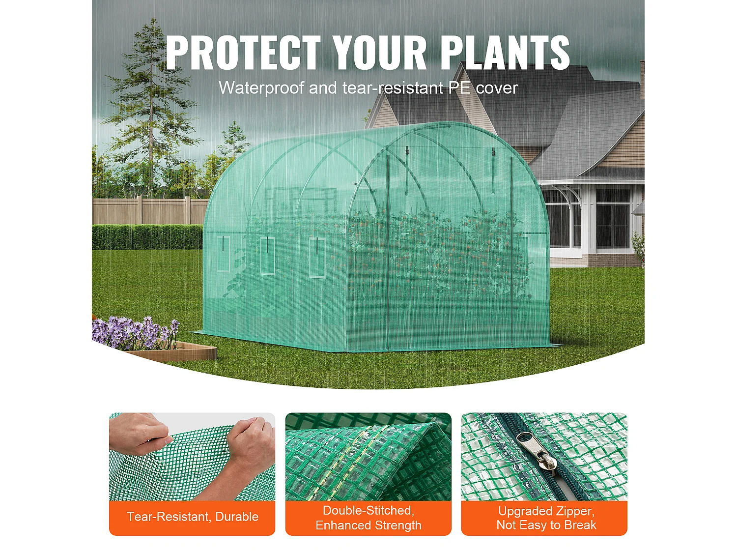 Serre Tunnel SucceBuy, 3,4 x 1,9 x 1,9 m, Cadre Galvanisé, Couverture PE, Verte