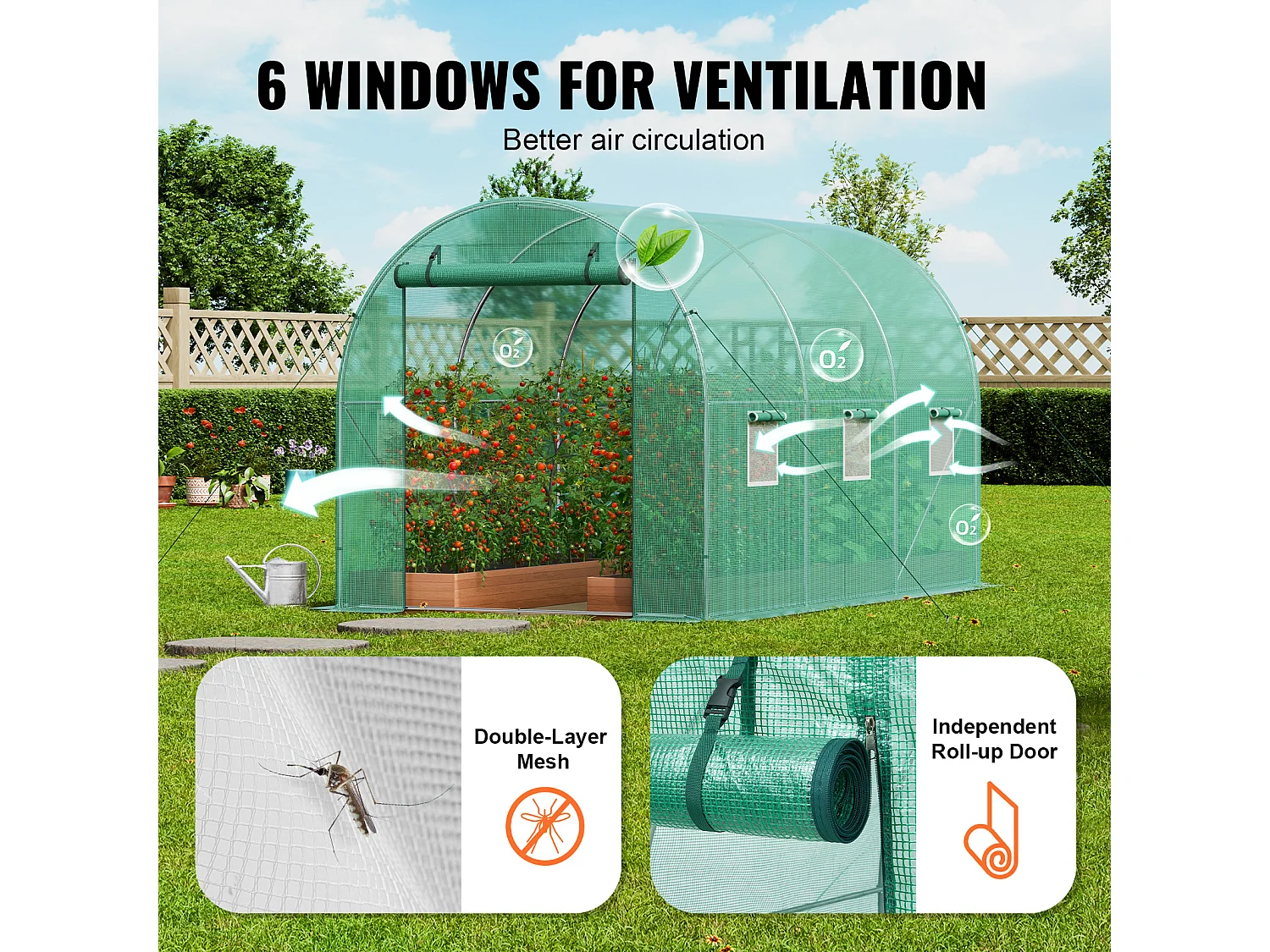 Serre Tunnel SucceBuy, 3,4 x 1,9 x 1,9 m, Cadre Galvanisé, Couverture PE, Verte