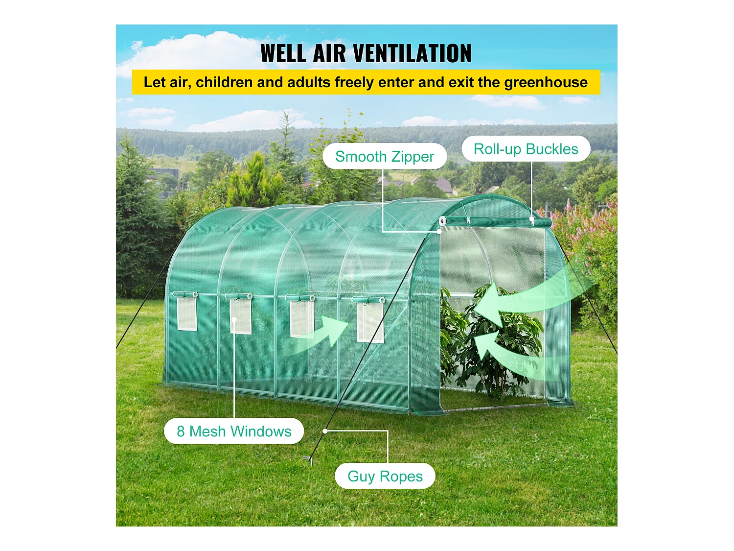 Folientunnel SucceBuy mit Verzinktem Rahmen 4,5 x 2 x 2 m, Wasserdicht