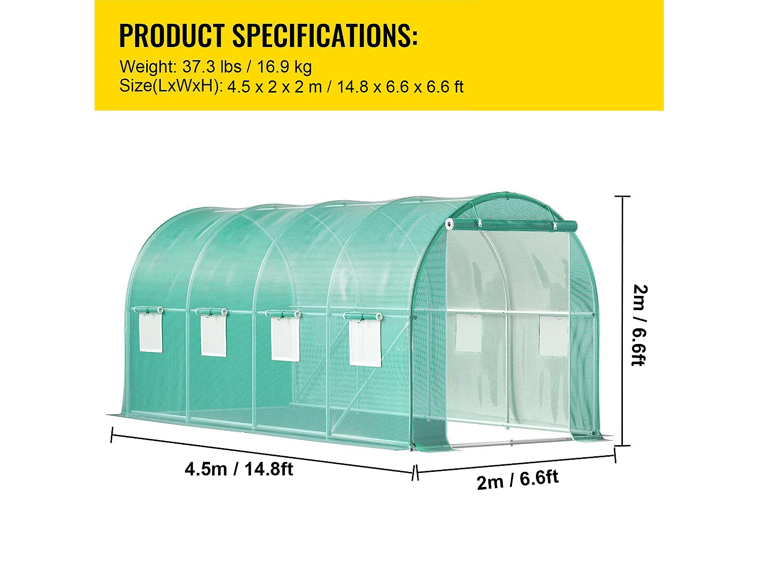 Folientunnel SucceBuy mit Verzinktem Rahmen 4,5 x 2 x 2 m, Wasserdicht