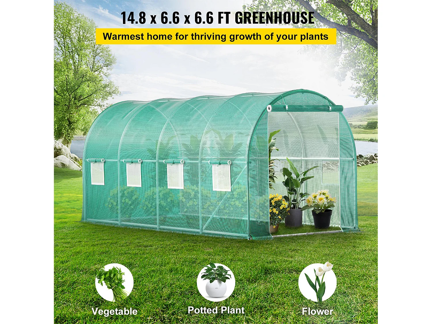 Folientunnel SucceBuy mit Verzinktem Rahmen 4,5 x 2 x 2 m, Wasserdicht