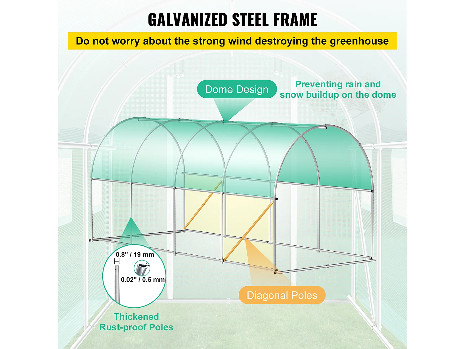 Folientunnel SucceBuy mit Verzinktem Rahmen 4,5 x 2 x 2 m, Wasserdicht