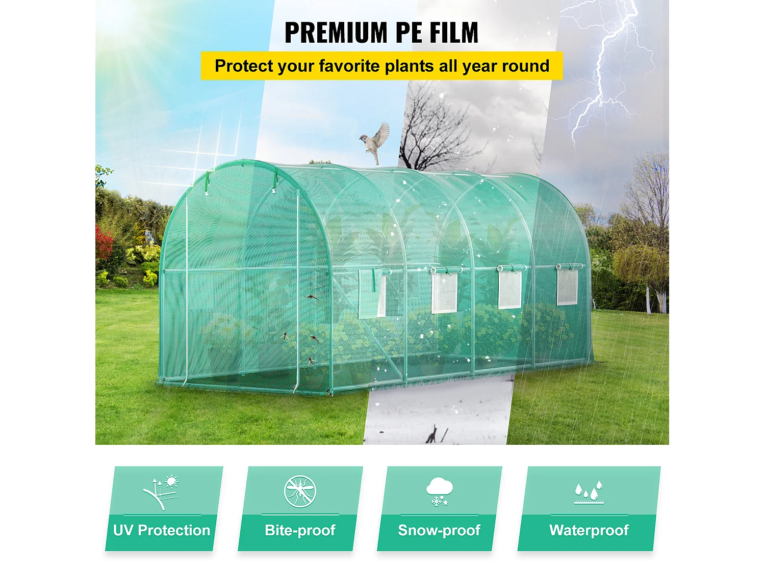 Folientunnel SucceBuy mit Verzinktem Rahmen 4,5 x 2 x 2 m, Wasserdicht