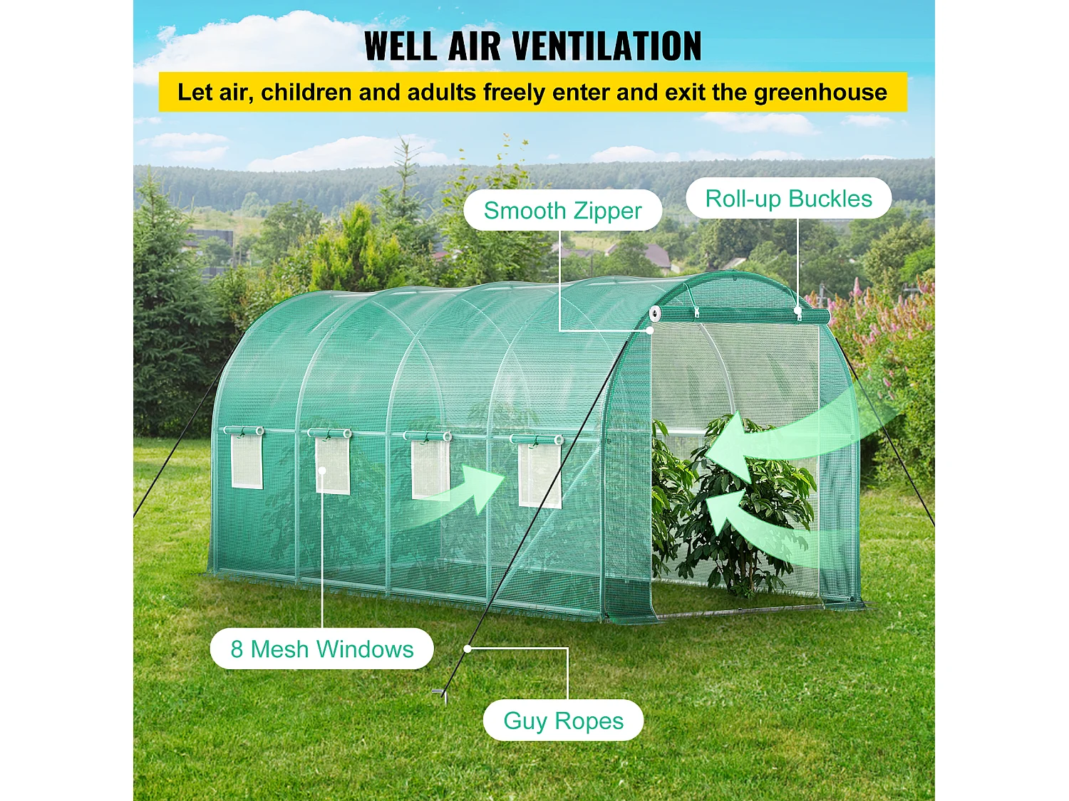 Folientunnel SucceBuy mit Verzinktem Rahmen 4,5 x 2 x 2 m, Wasserdicht