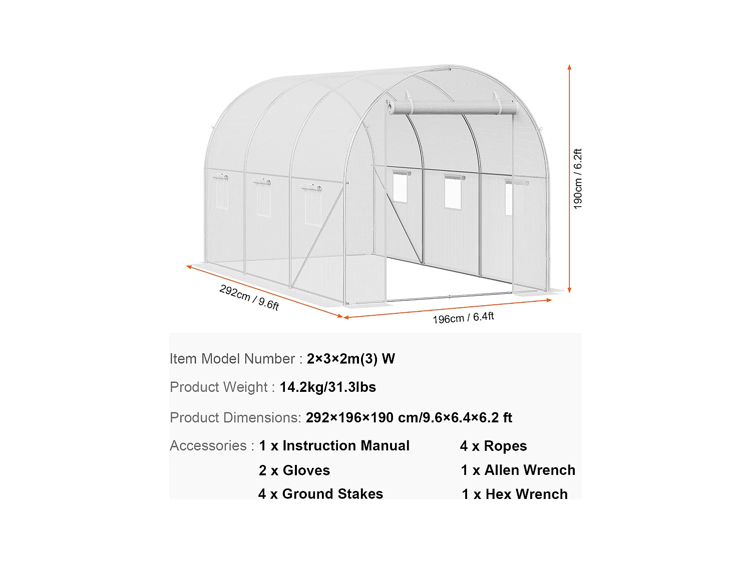 Serre Tunnel SucceBuy, 2 x 3 x 2 m, Cadre Galvanisé, Couverture PE, Blanc