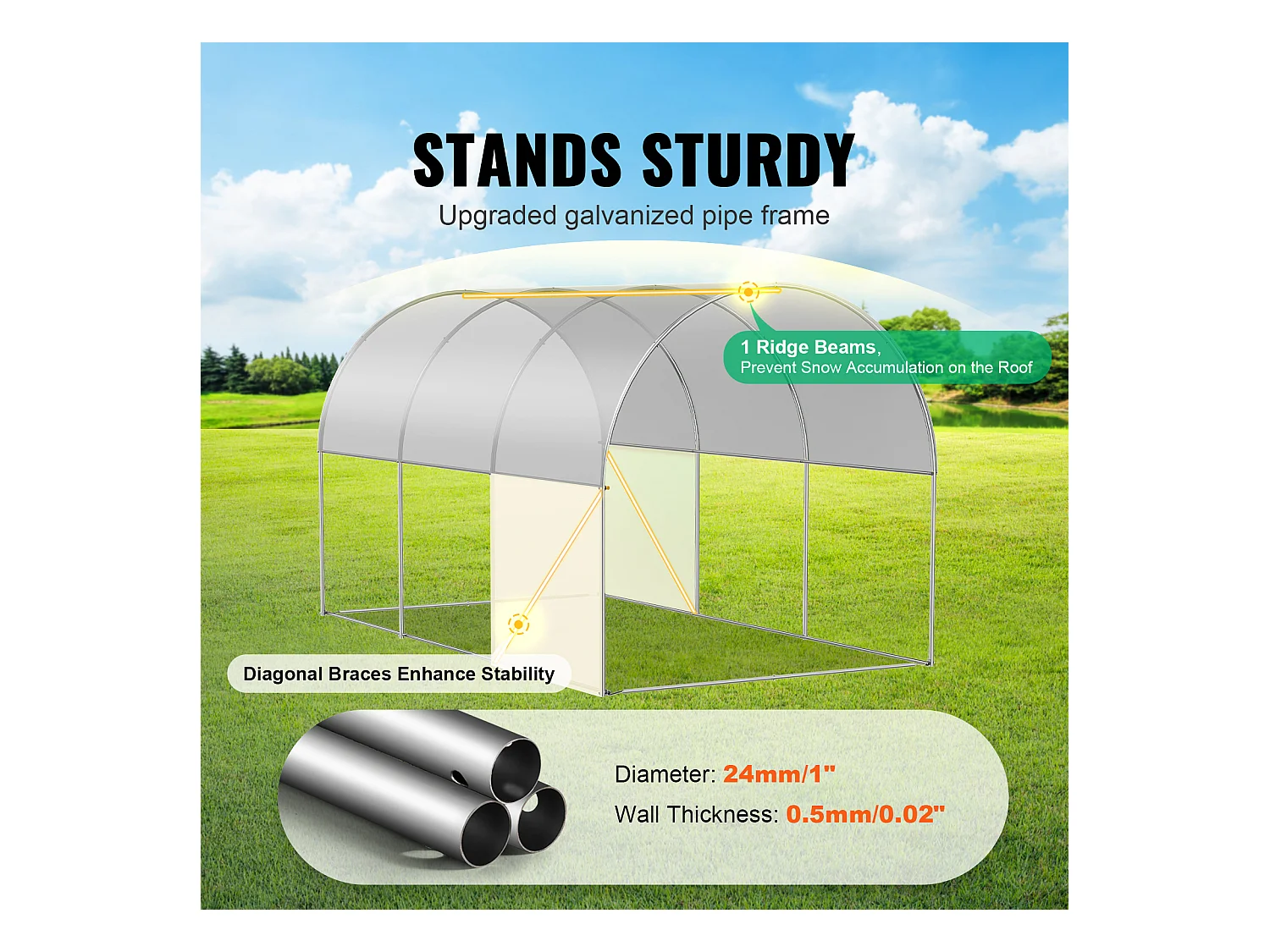 Serre Tunnel SucceBuy, 2 x 3 x 2 m, Cadre Galvanisé, Couverture PE, Blanc