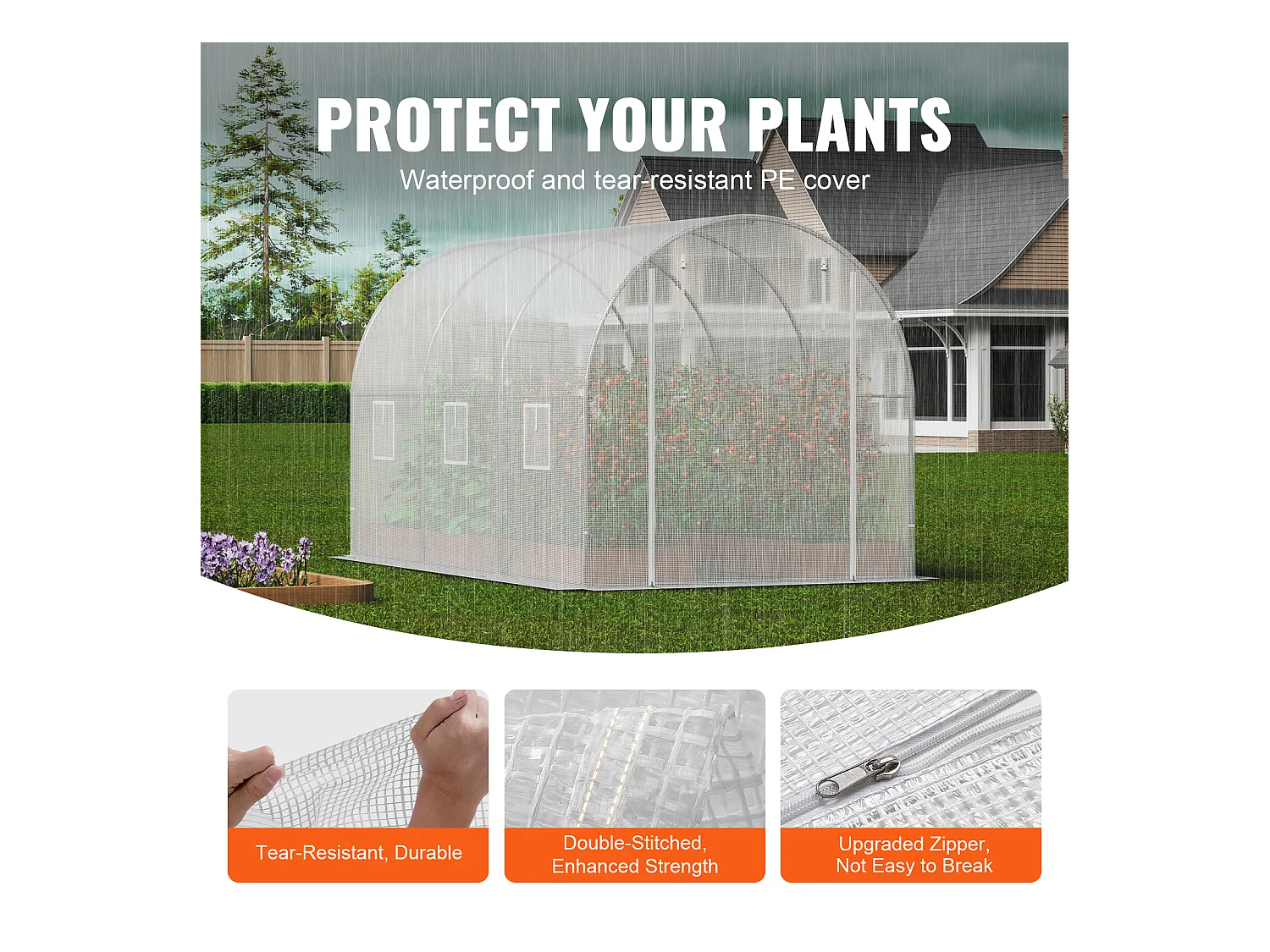 Serre Tunnel SucceBuy, 2 x 3 x 2 m, Cadre Galvanisé, Couverture PE, Blanc