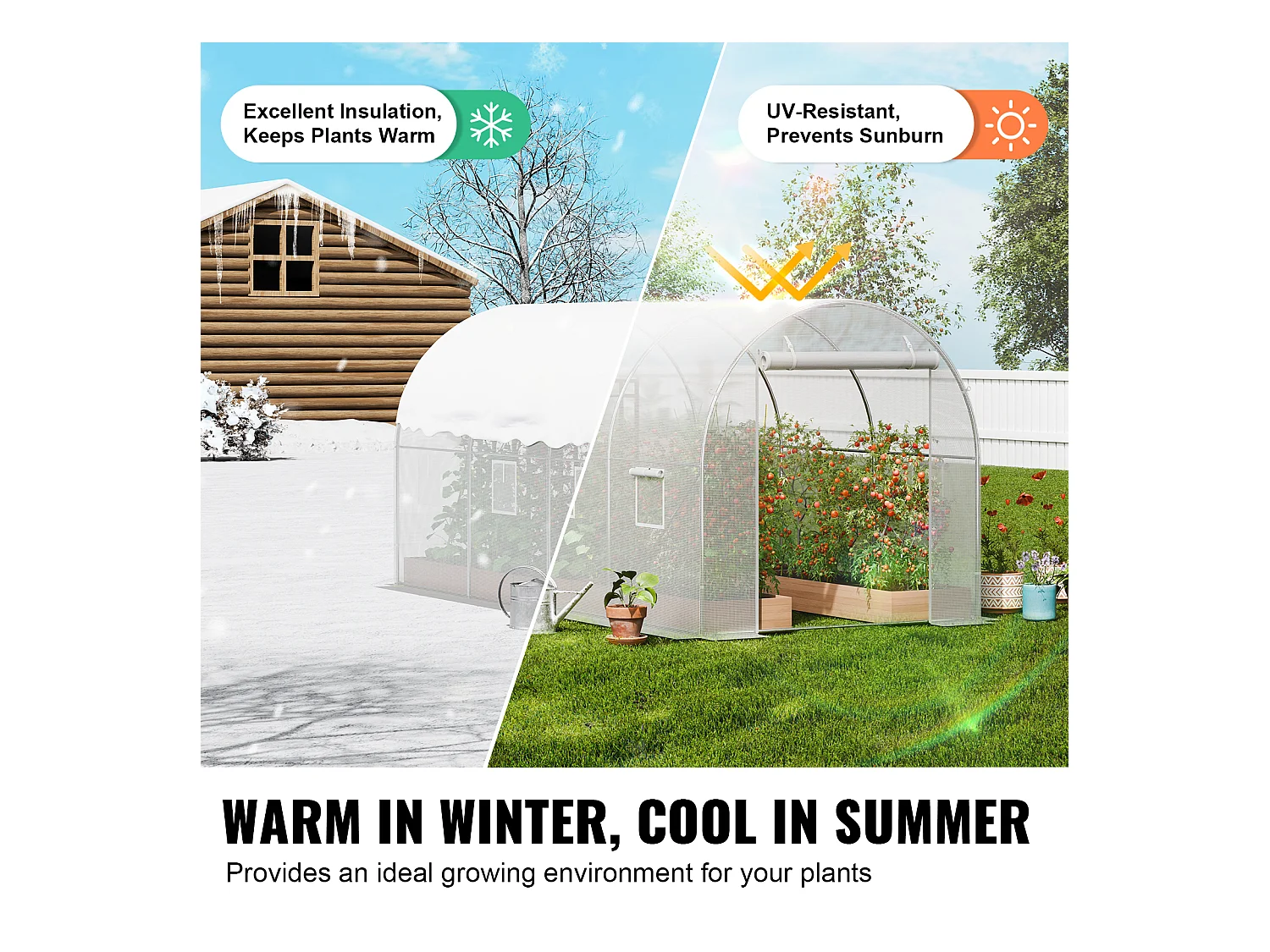 Serre Tunnel SucceBuy, 2 x 3 x 2 m, Cadre Galvanisé, Couverture PE, Blanc