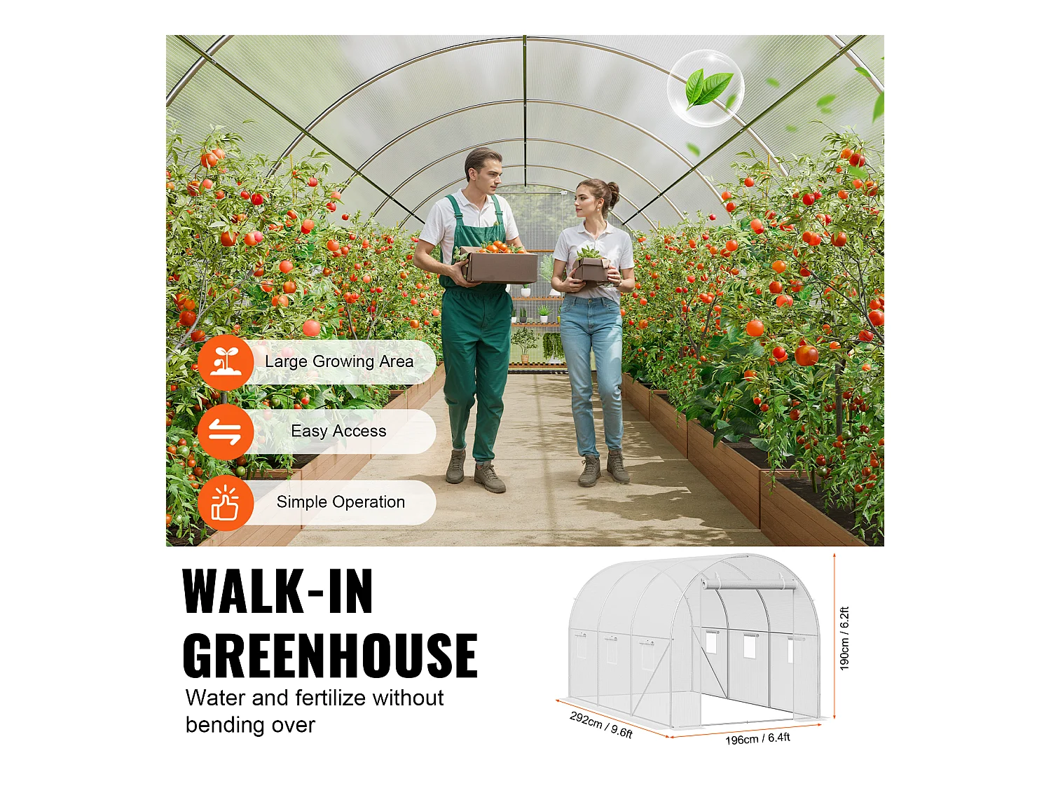 Serre Tunnel SucceBuy, 2 x 3 x 2 m, Cadre Galvanisé, Couverture PE, Blanc