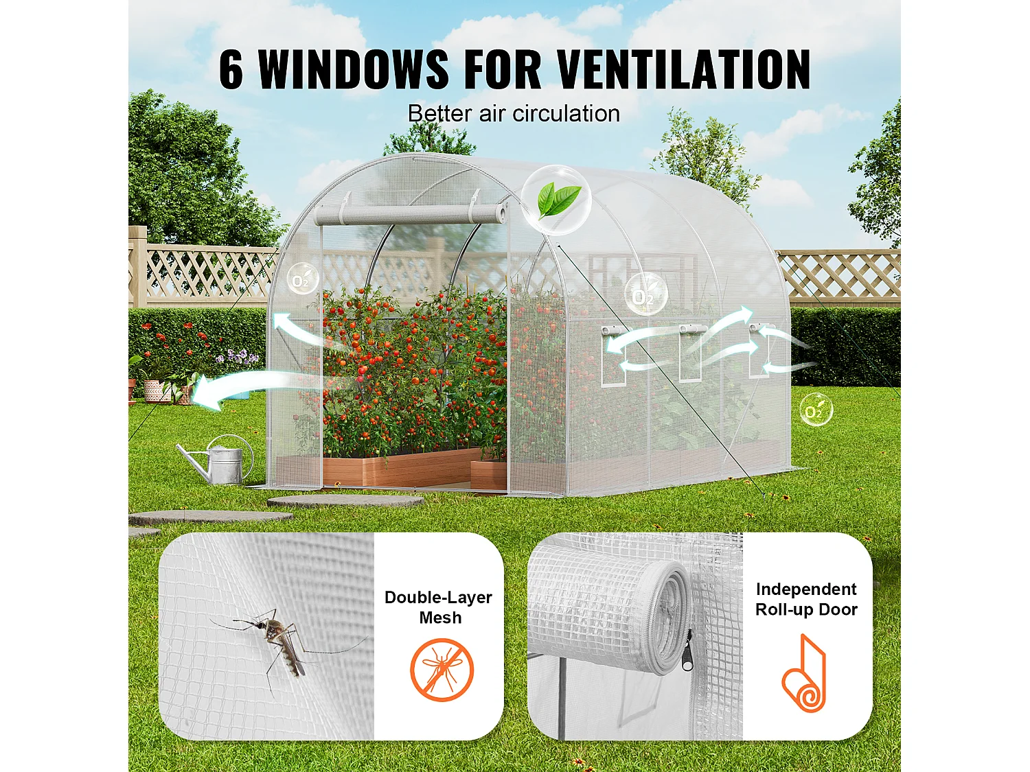 Invernadero Tipo Túnel SucceBuy 2 x 3 x 2 m, Estructura Galvanizada, Cubierta de PE, Blanca