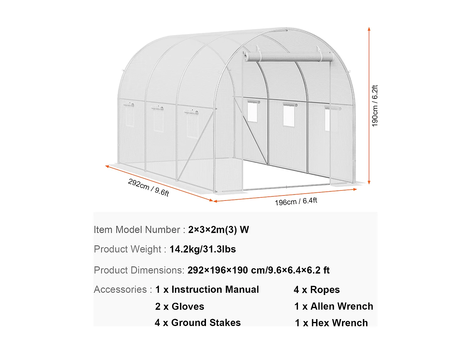 Serre Tunnel SucceBuy, 2 x 3 x 2 m, Cadre Galvanisé, Couverture PE, Blanc