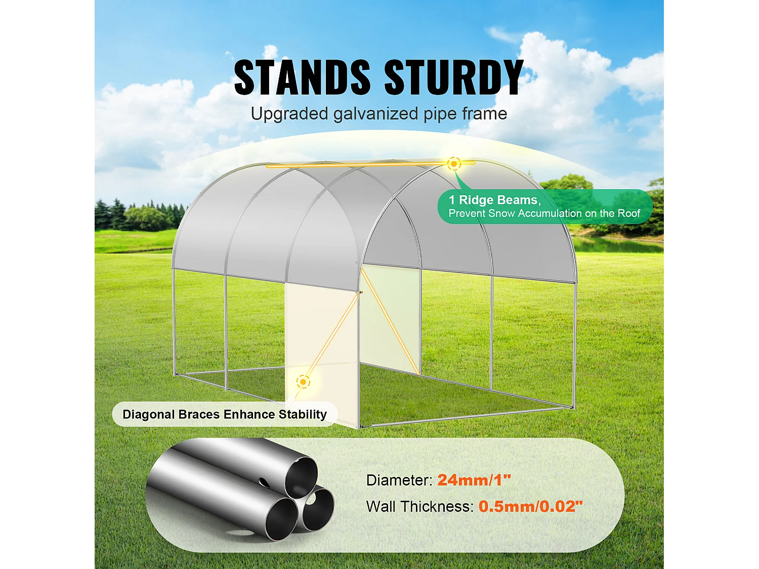 Serre Tunnel SucceBuy, 2 x 3 x 2 m, Cadre Galvanisé, Couverture PE, Blanc