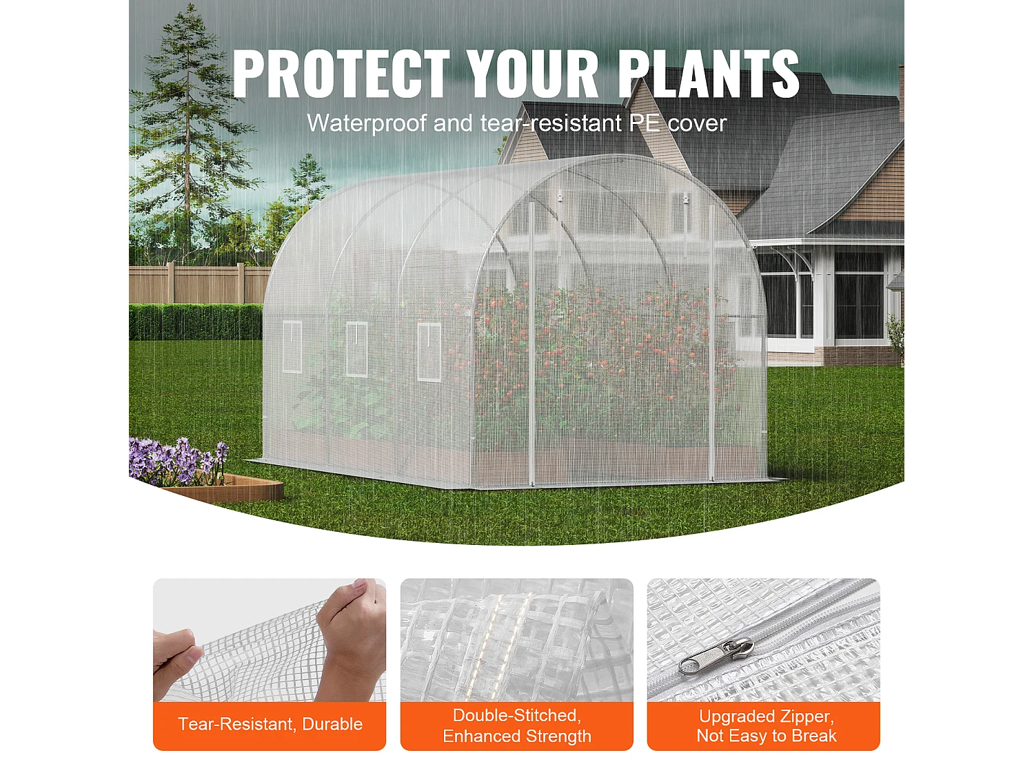 Serre Tunnel SucceBuy, 2 x 3 x 2 m, Cadre Galvanisé, Couverture PE, Blanc