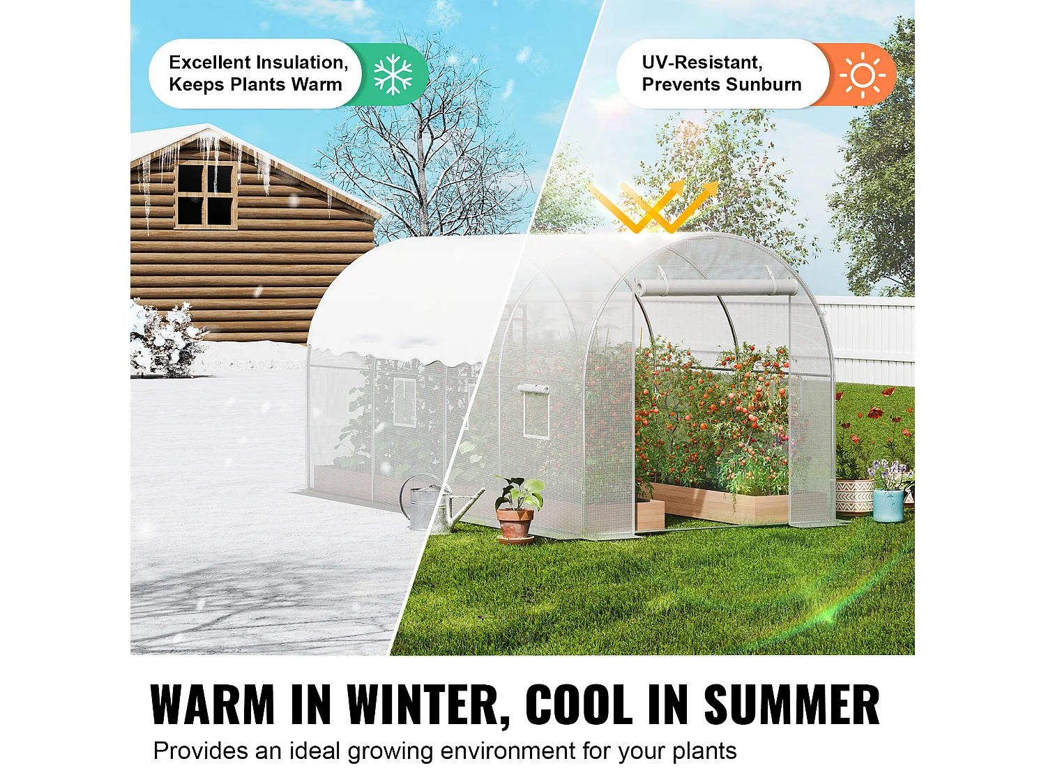 Serre Tunnel SucceBuy, 2 x 3 x 2 m, Cadre Galvanisé, Couverture PE, Blanc