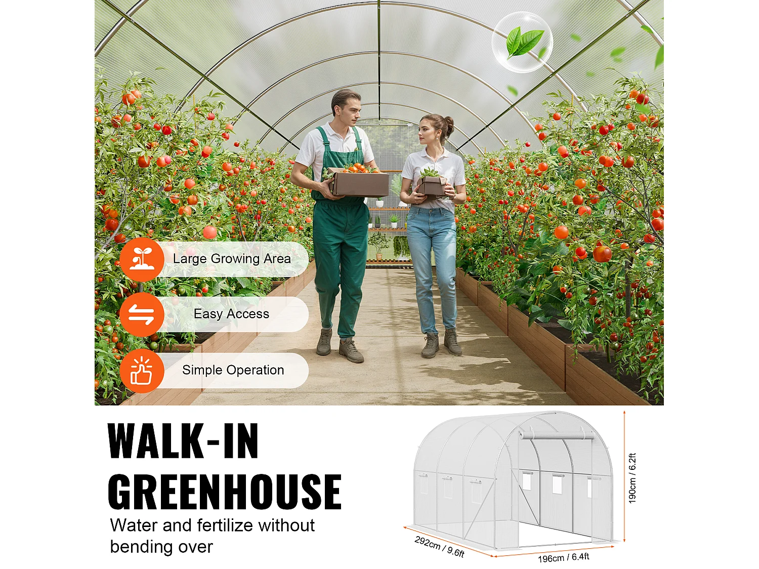 Serre Tunnel SucceBuy, 2 x 3 x 2 m, Cadre Galvanisé, Couverture PE, Blanc