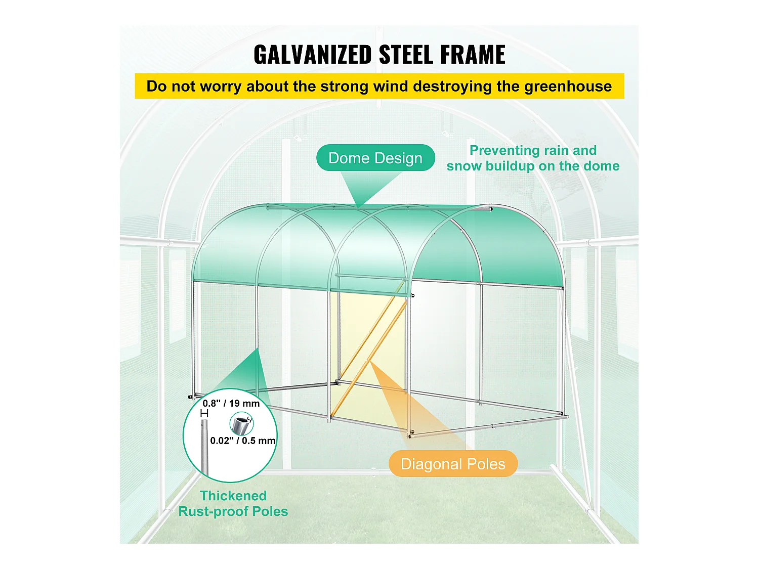 Serre Tunnel de Plain-Pied SucceBuy, 365.76 x 213.36 x 213.36 cm, Cadre Galvanisé et Couverture Imperméable