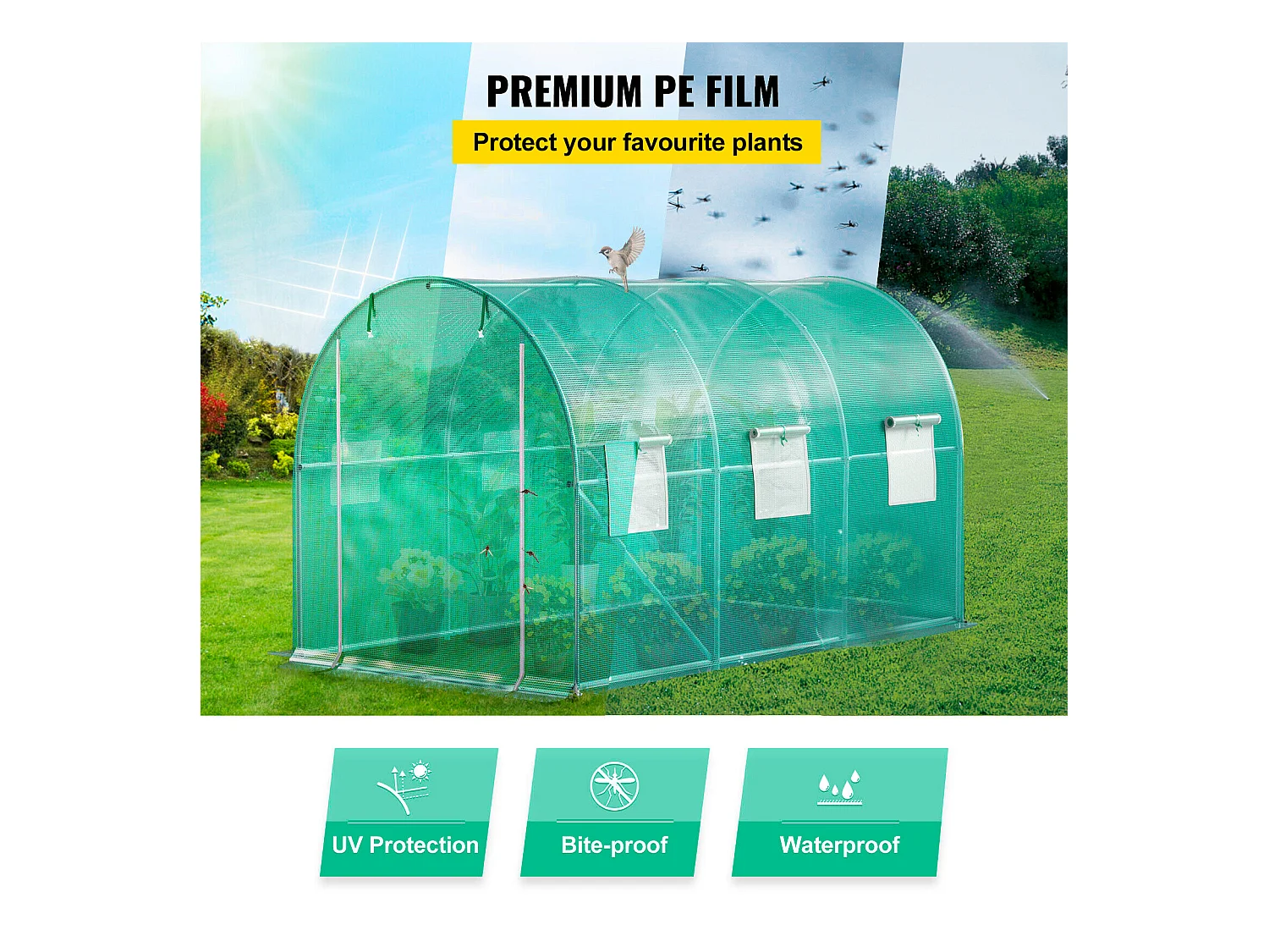 Serre Tunnel de Plain-Pied SucceBuy, 365.76 x 213.36 x 213.36 cm, Cadre Galvanisé et Couverture Imperméable