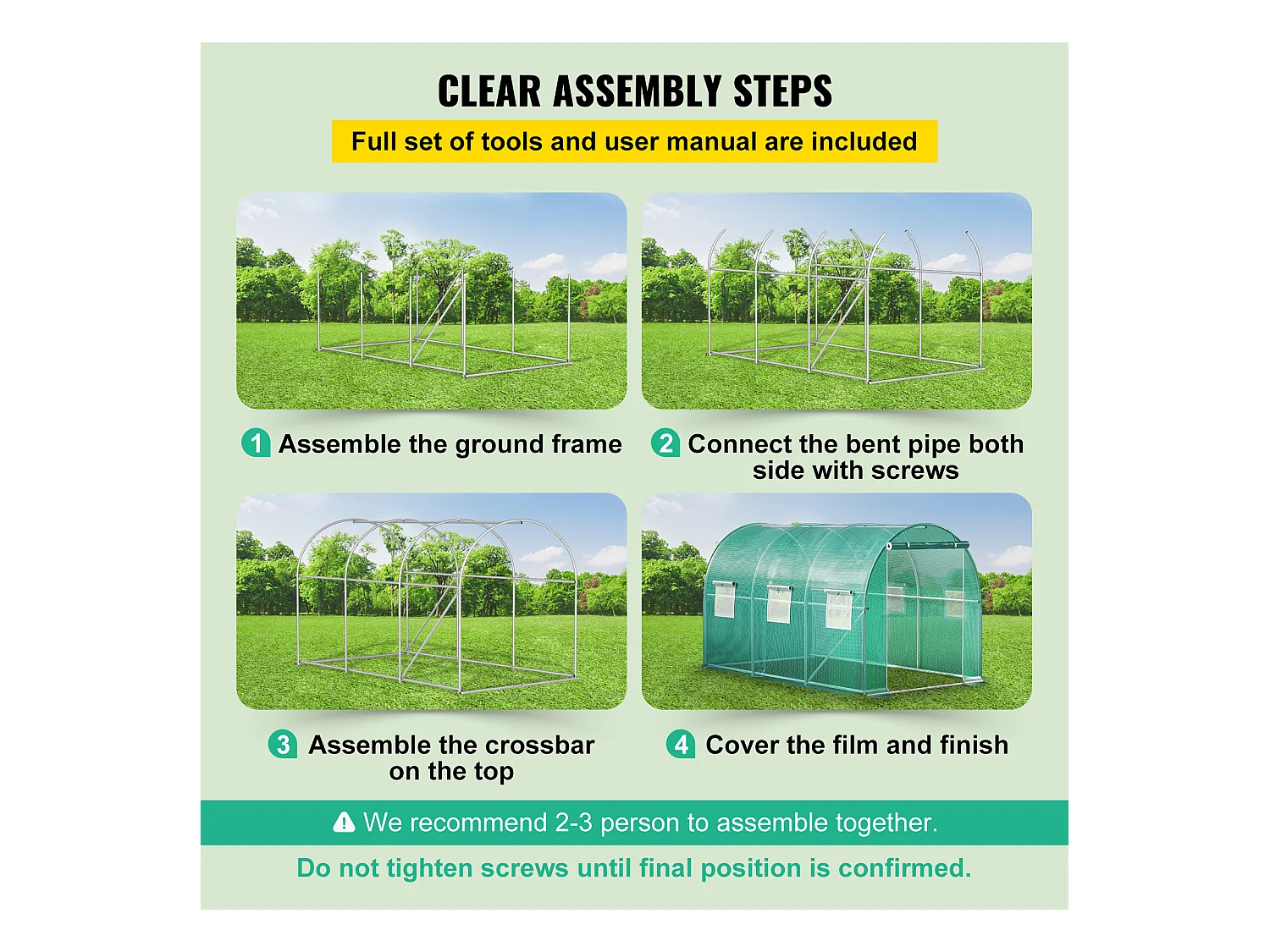 Serre Tunnel de Plain-Pied SucceBuy, 365.76 x 213.36 x 213.36 cm, Cadre Galvanisé et Couverture Imperméable