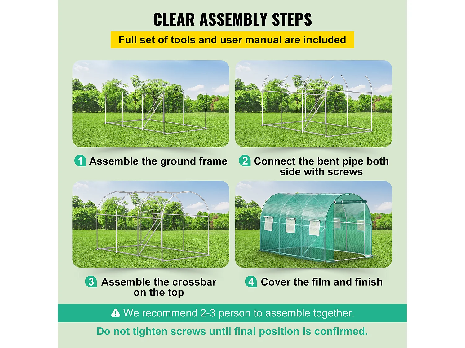 Serre Tunnel de Plain-Pied SucceBuy, 365.76 x 213.36 x 213.36 cm, Cadre Galvanisé et Couverture Imperméable