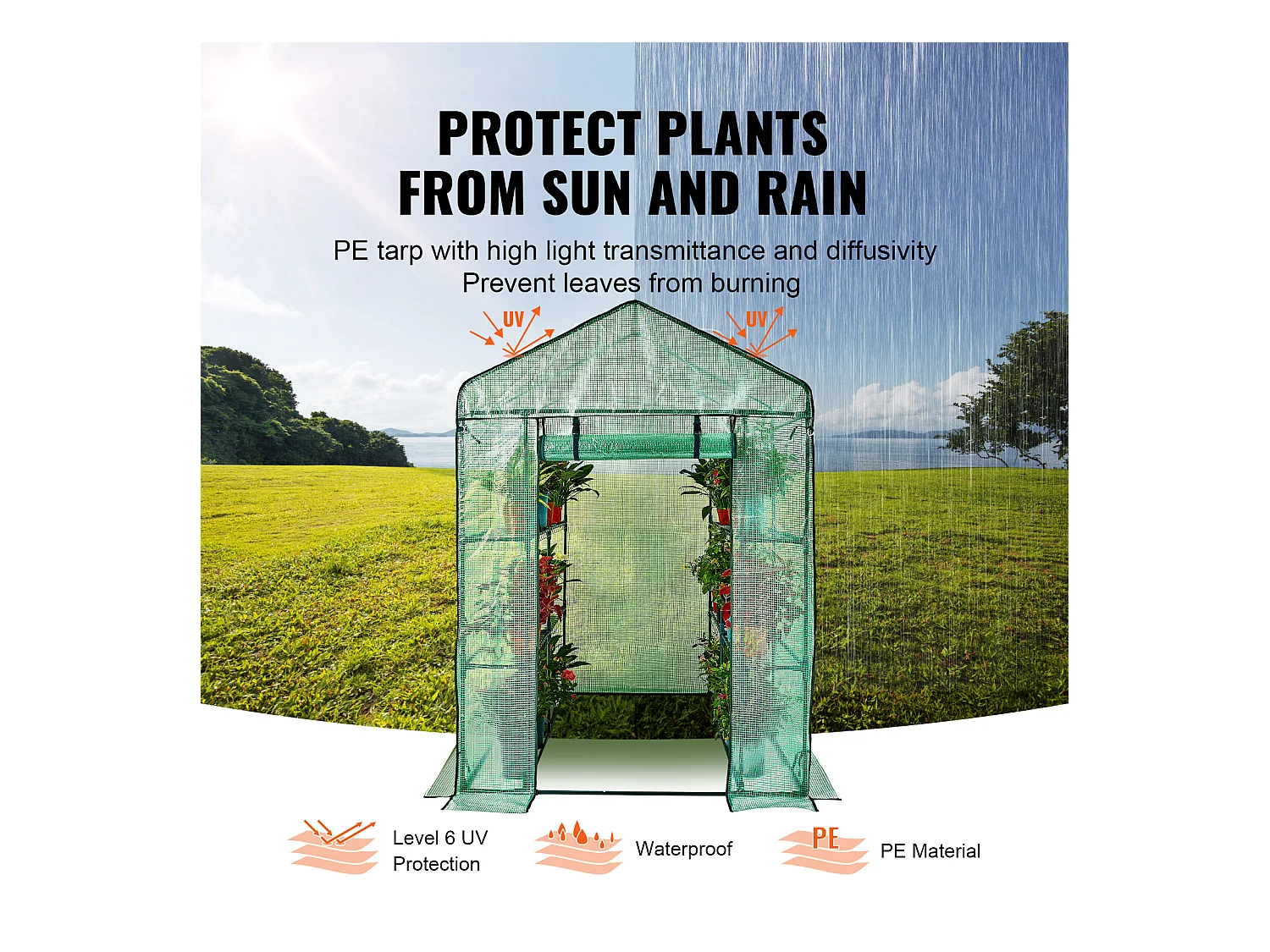 Serre Tunnel Portable SucceBuy avec Étagères 1.4 x 1.4 x 2 m