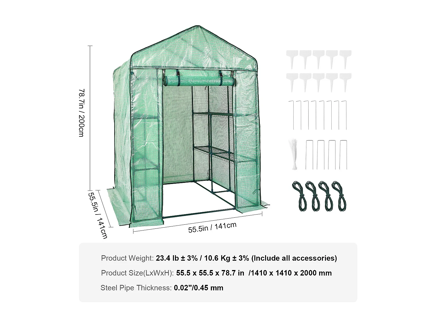 Invernadero Tipo Túnel Portátil SucceBuy con Estantes 1,4 x 1,4 x 2 m