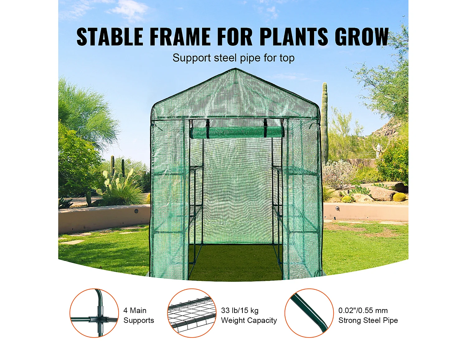 Invernadero Tipo Túnel Portátil SucceBuy con Estantes 1,4 x 1,4 x 2 m