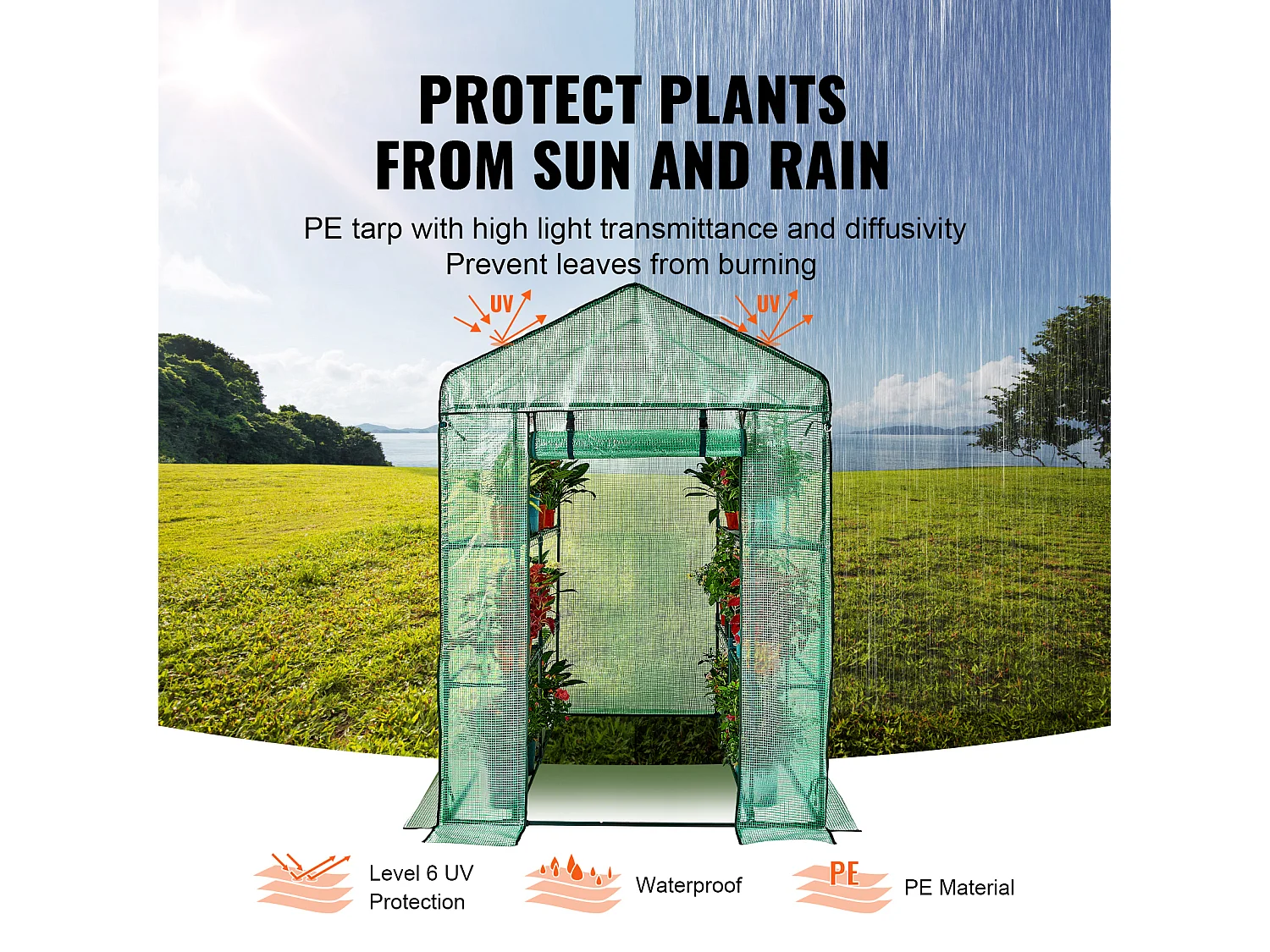Invernadero Tipo Túnel Portátil SucceBuy con Estantes 1,4 x 1,4 x 2 m