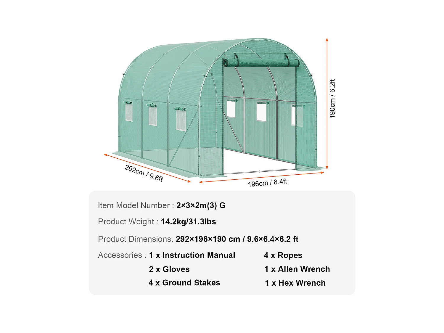 Serre Tunnel SucceBuy, 2 x 3 x 2 m, Cadre Galvanisé, Couverture PE, Verte
