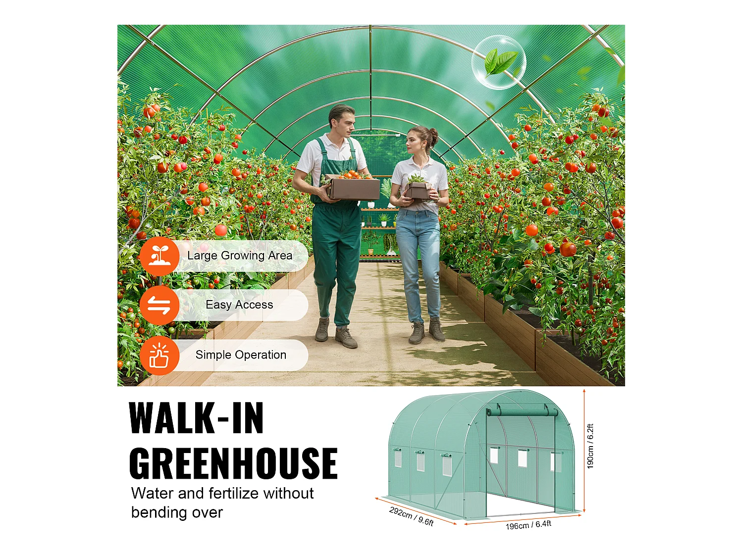 Serre Tunnel SucceBuy, 2 x 3 x 2 m, Cadre Galvanisé, Couverture PE, Verte