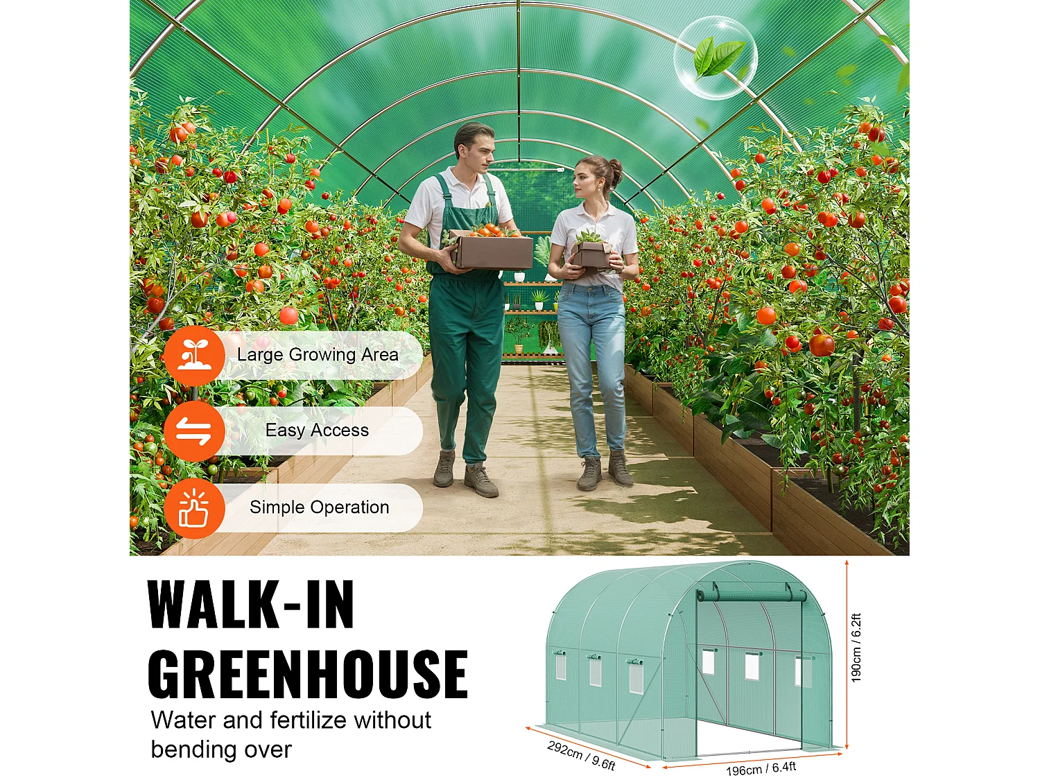 Serre Tunnel SucceBuy, 2 x 3 x 2 m, Cadre Galvanisé, Couverture PE, Verte