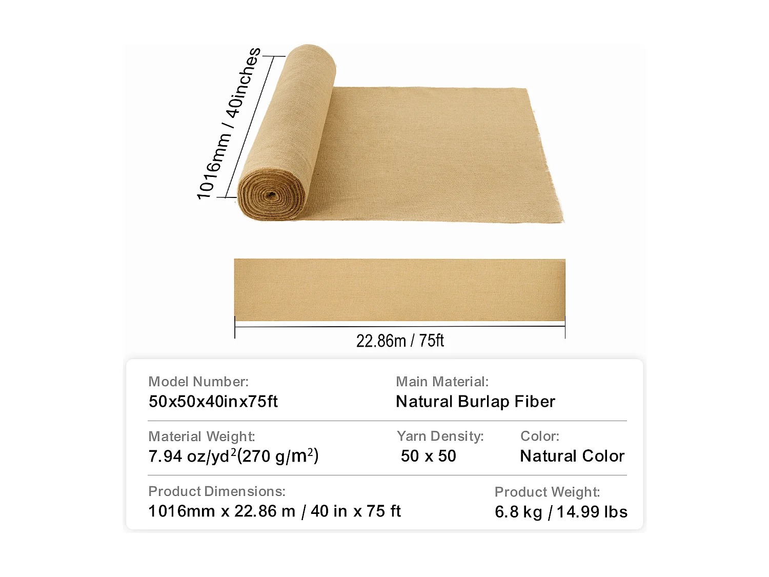 Rolle aus Jutegewebe SucceBuy, 1016 mm x 22,86 m, Ideal für Kunsthandwerk und Pflanzen