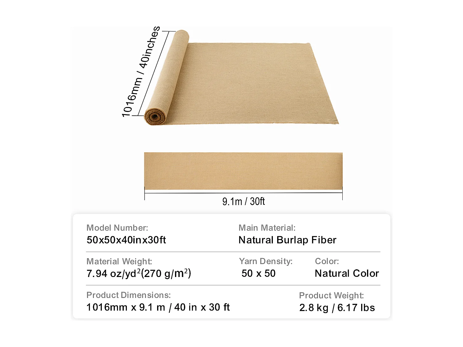 Rol Hessian Stof SucceBuy, 1016 mm x 9,1 m, Voor Handwerk en Planten