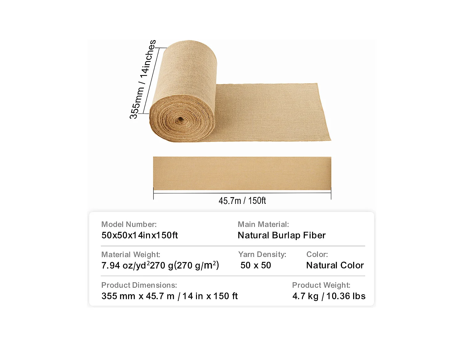 Rouleau de Toile de Jute SucceBuy, 355 mm x 45,7 m, Idéal pour l'Artisanat et l'Emballage Hivernal des Plantes