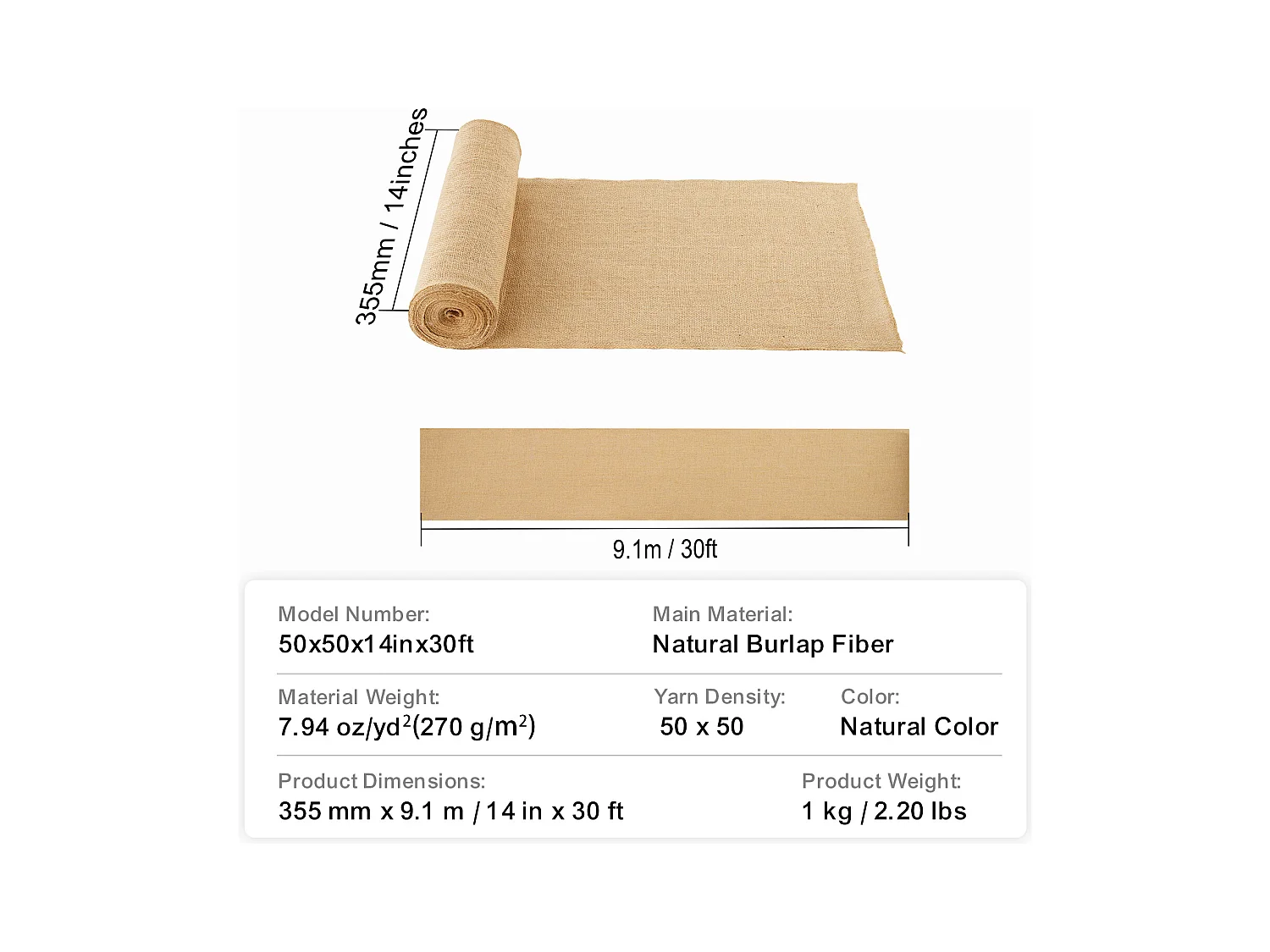 Rouleau de Toile de Jute SucceBuy, 355 mm x 9,1 m, pour l'Artisanat et l'Emballage Hivernal des Plantes