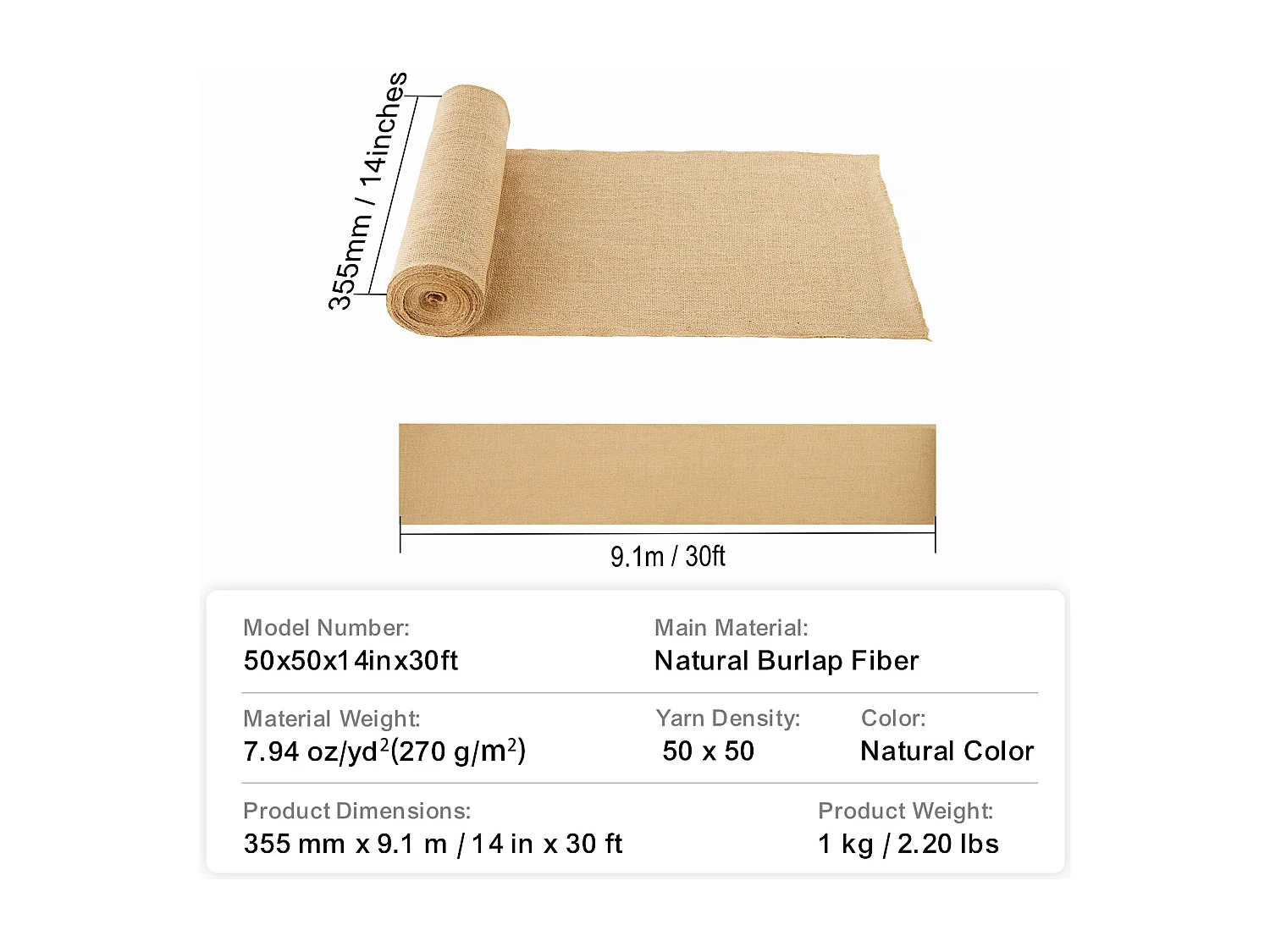 Rouleau de Toile de Jute SucceBuy, 355 mm x 9,1 m, pour l'Artisanat et l'Emballage Hivernal des Plantes
