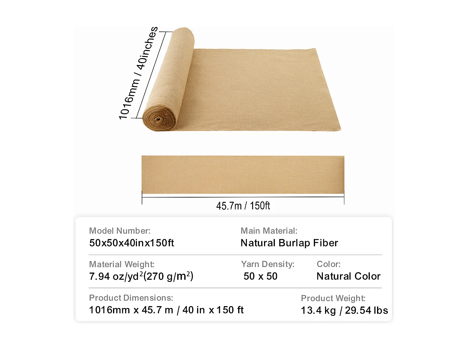 Rouleau de Tissu en Toile de Jute SucceBuy, 1016 mm x 45,7 m, Idéal pour l'Artisanat et les Plantes