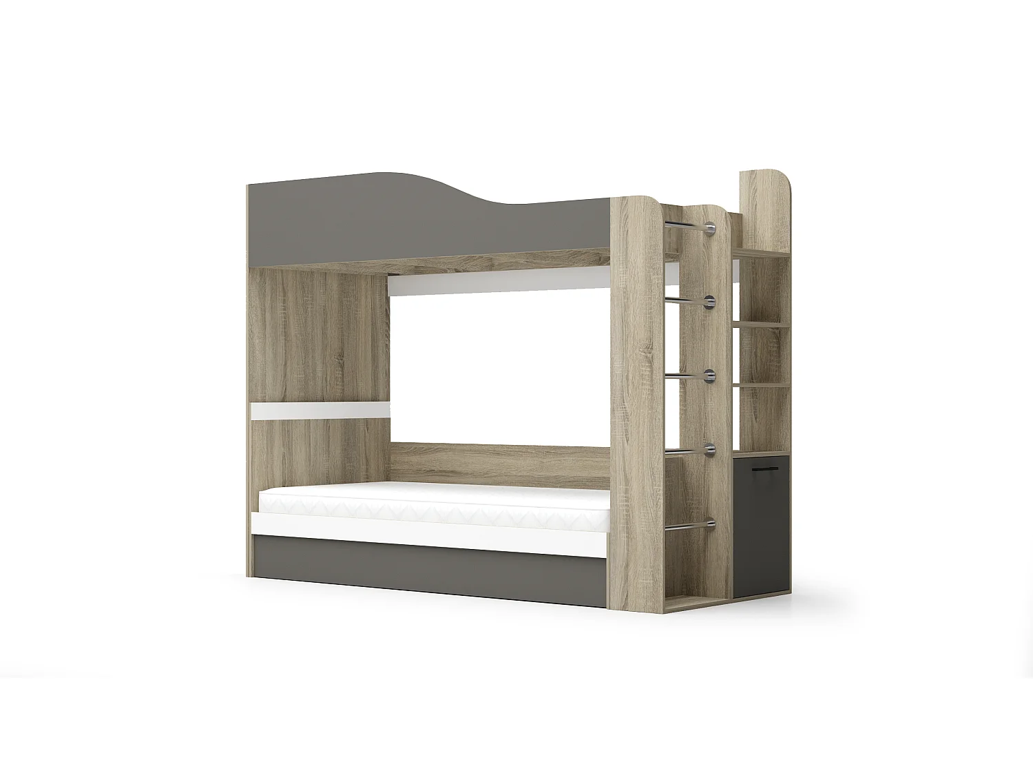 Letto a castello contenitore con scaletta 90x200 cm rovere bianco e grigio LG70