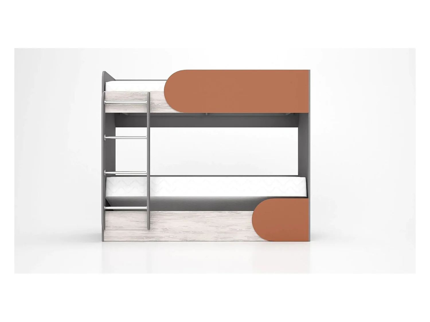 Letto a castello contenitore con scaletta 82x190 cm in grigio, legno bianco e arancio LG13