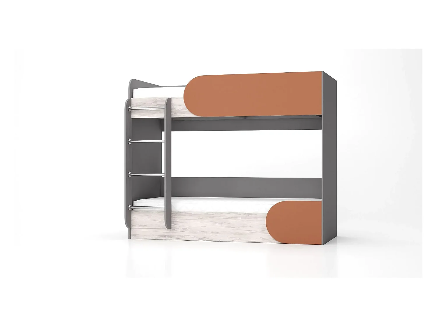 Letto a castello contenitore con scaletta 82x190 cm in grigio, legno bianco e arancio LG13