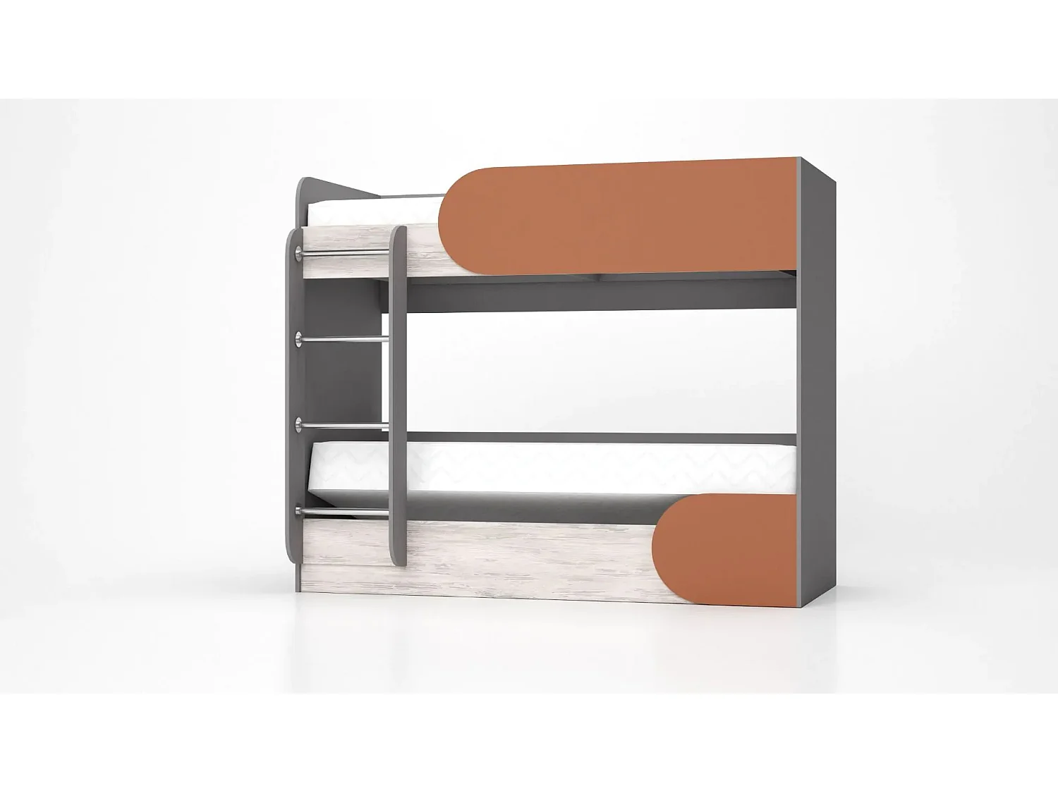 Letto a castello contenitore con scaletta 82x190 cm in grigio, legno bianco e arancio LG13