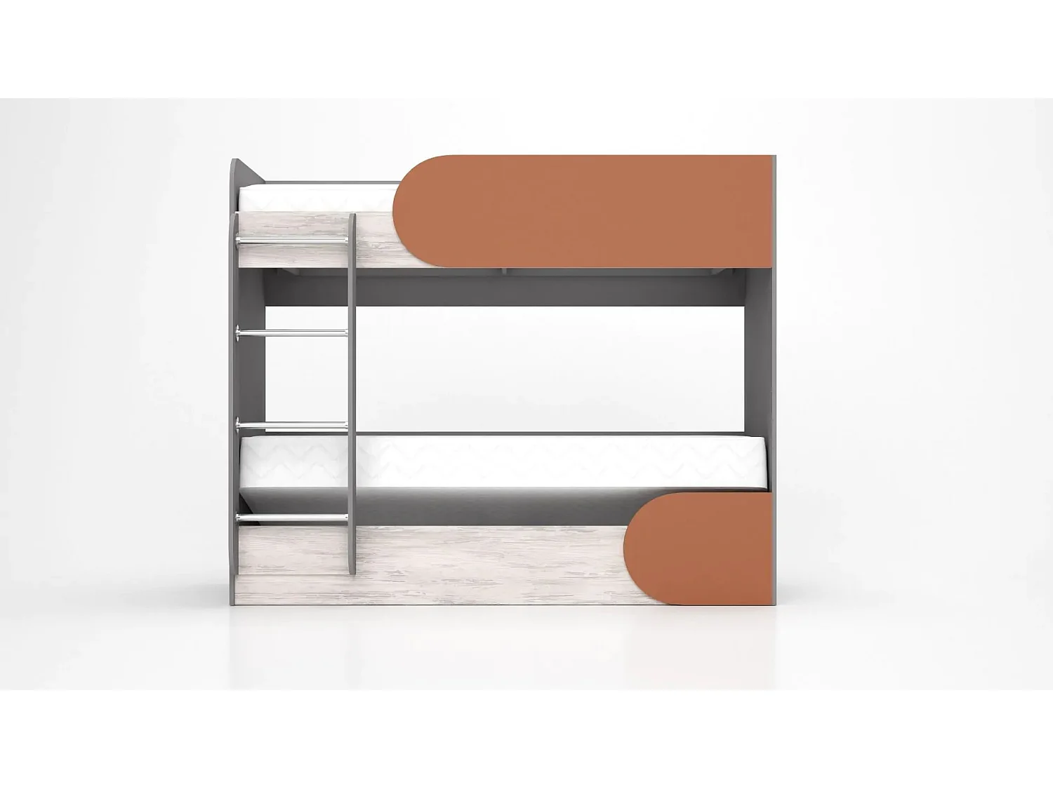 Letto a castello contenitore con scaletta 82x190 cm in grigio, legno bianco e arancio LG13