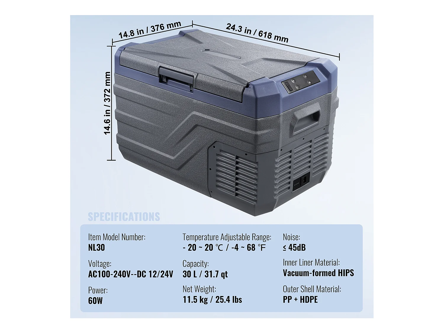 Réfrigérateur de Voiture SucceBuy Réfrigérateur Congélateur Portable pour Voiture 30L avec Compresseur à Zone Unique pour Voiture et Maison