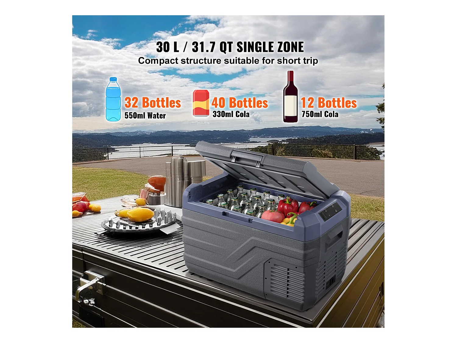 Réfrigérateur de Voiture SucceBuy Réfrigérateur Congélateur Portable pour Voiture 30L avec Compresseur à Zone Unique pour Voiture et Maison