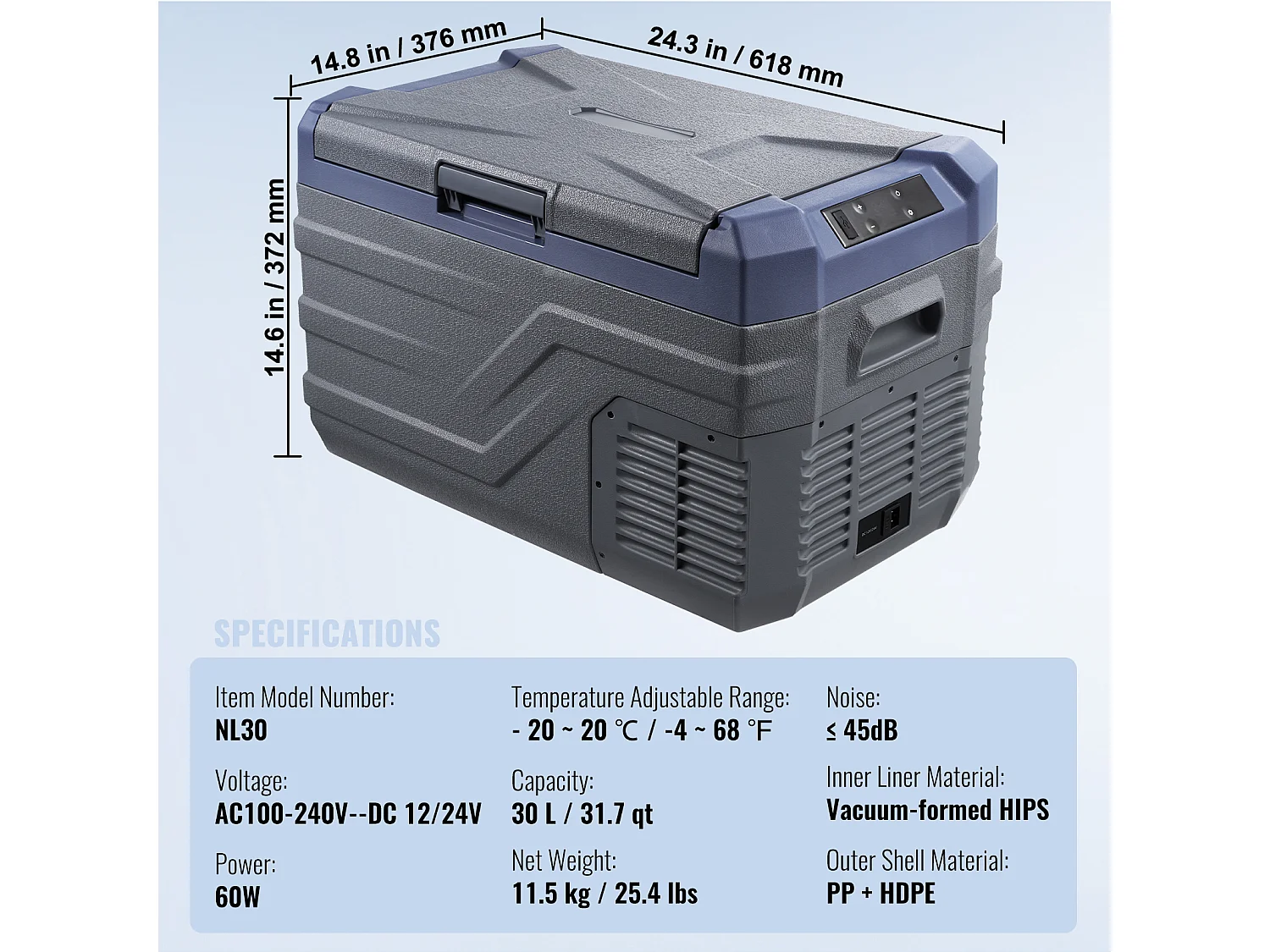 Réfrigérateur de Voiture SucceBuy Réfrigérateur Congélateur Portable pour Voiture 30L avec Compresseur à Zone Unique pour Voiture et Maison