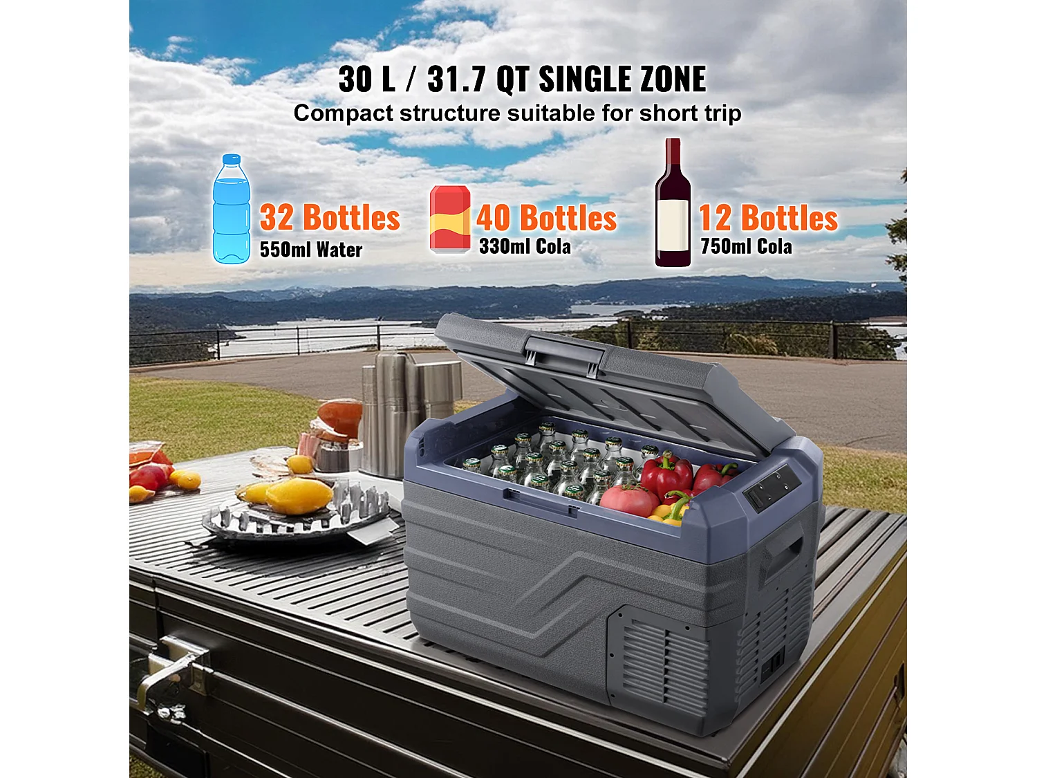 Réfrigérateur de Voiture SucceBuy Réfrigérateur Congélateur Portable pour Voiture 30L avec Compresseur à Zone Unique pour Voiture et Maison