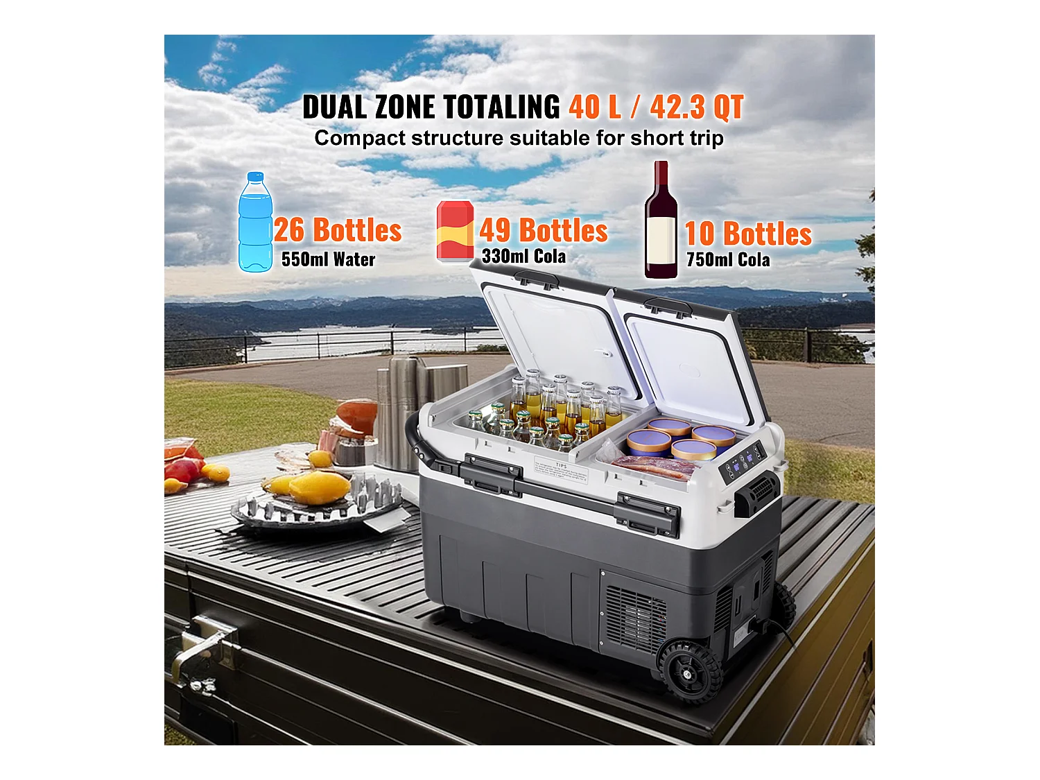 Frigorífico de Automóvel SucceBuy Frigorífico e Congelador Portátil para Carro. 40L, Zona Dupla. Compressor para Carro e Casa.