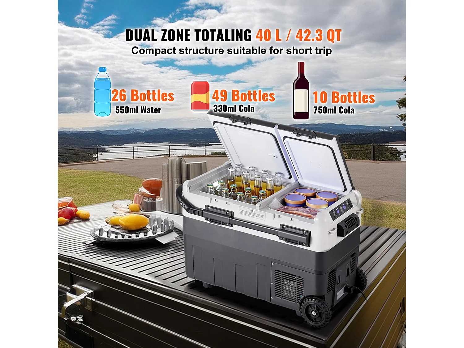 Réfrigérateur de Voiture SucceBuy Réfrigérateur Congélateur Portable pour Voiture 40L Double Zone, Compresseur pour Voiture et Maison