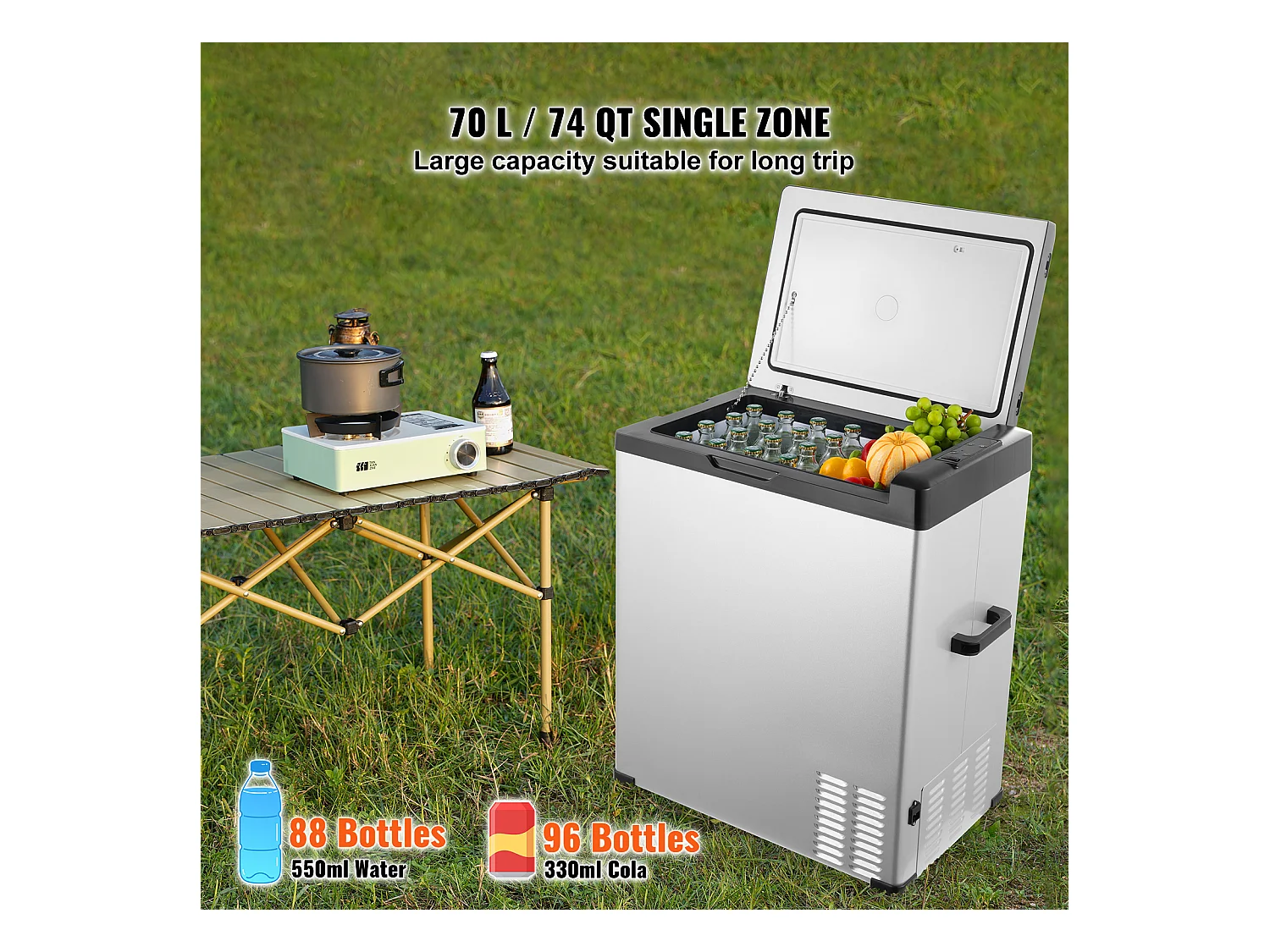 Réfrigérateur de Voiture SucceBuy Réfrigérateur de Voiture Portable 12V 70L à Zone Unique pour Camping-Car