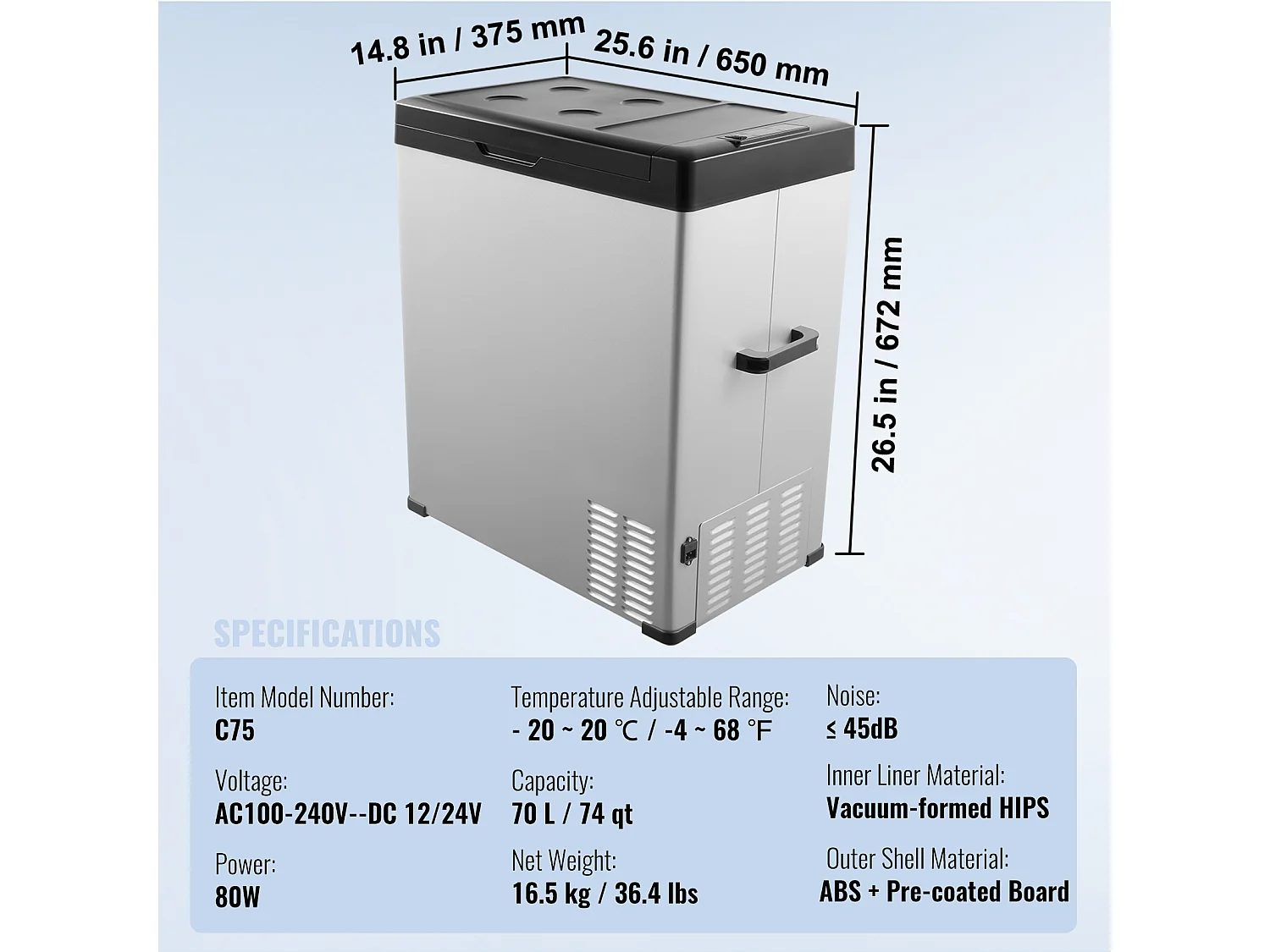 Réfrigérateur de Voiture SucceBuy Réfrigérateur de Voiture Portable 12V 70L à Zone Unique pour Camping-Car